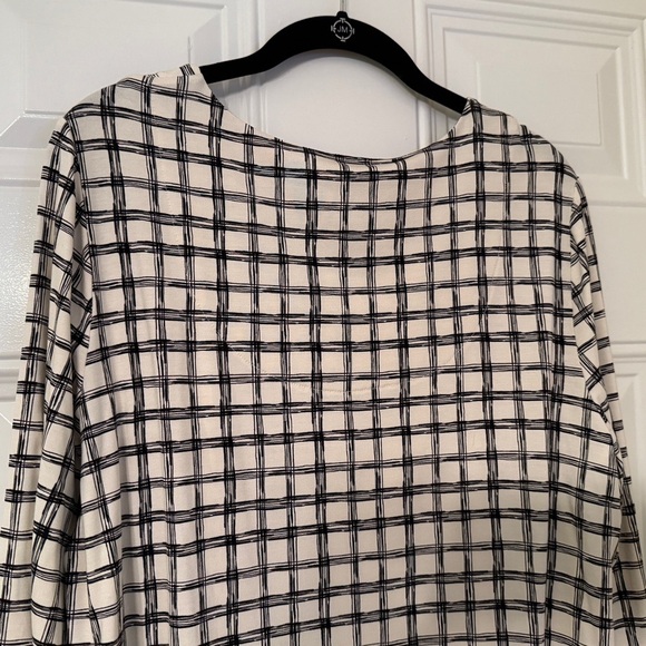 Chicos Size 3 Black & Cream Grid Pattern Square-Neck Lined Shirt, 3/4 Sleeve NWT - Picture 9 of 15